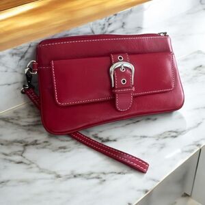 ILI New York Toronto Wristlet Wallet red Leather Buckle Clutch
